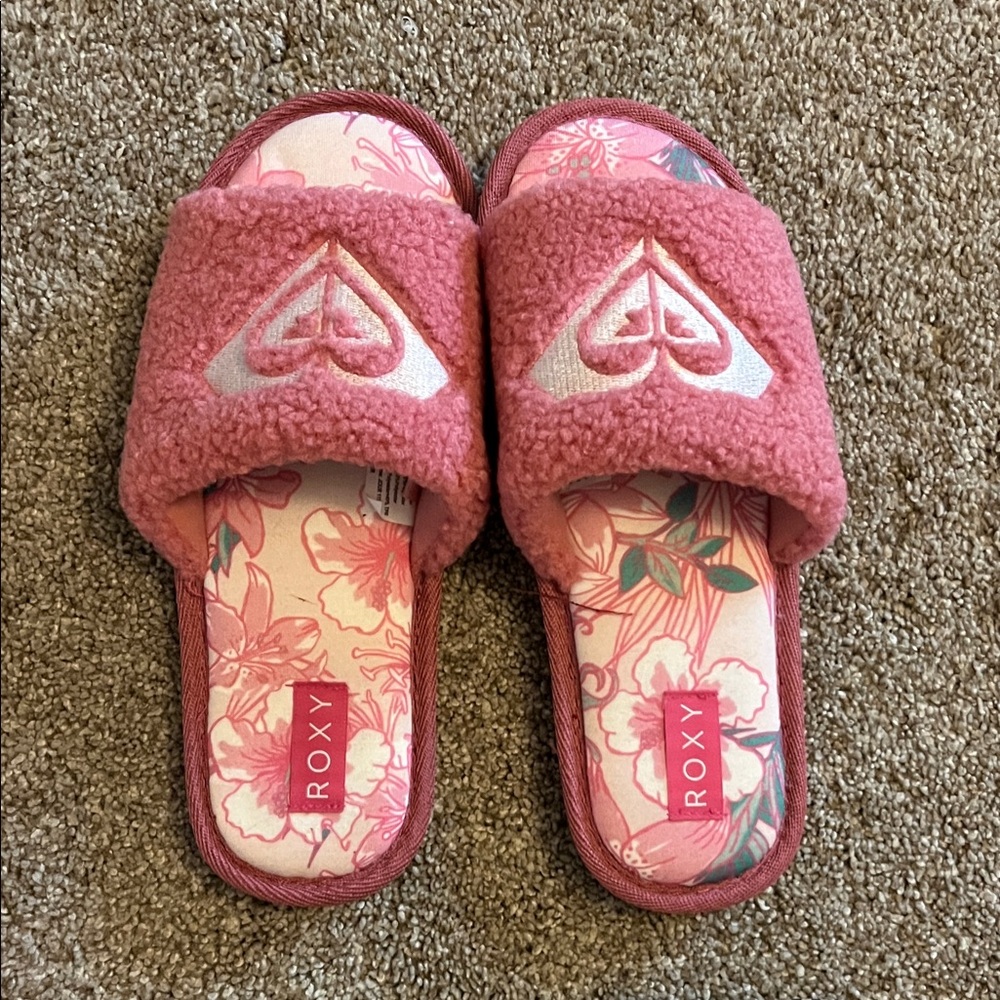 Roxy Pink Plush Slide Sandals